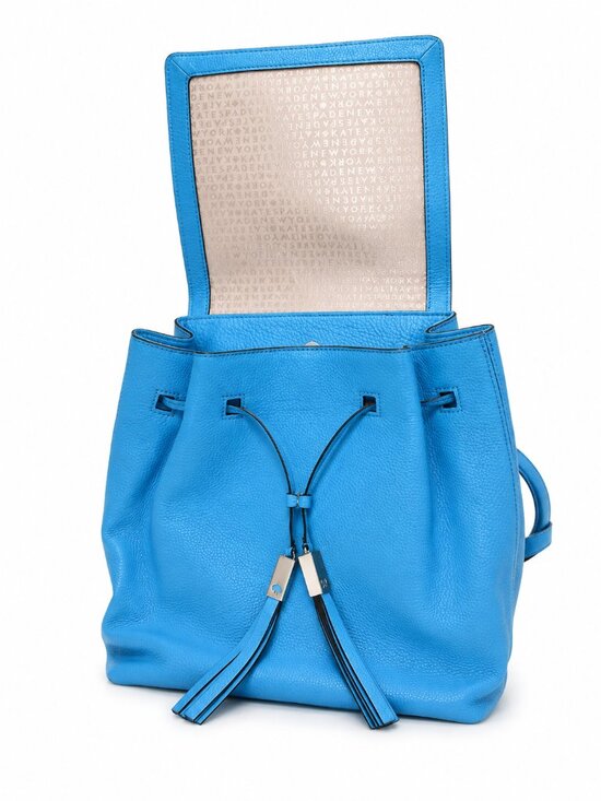 Kate Spade New York Blue Pebbled Leather Tassel Drawstring Backpack WKRU5521 main image 6